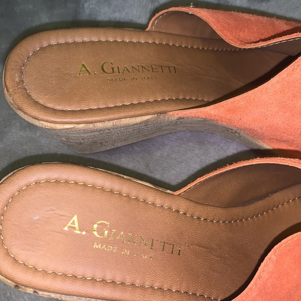 1020 A. Giannetti Leather Wedge Sandals - Picture 5 of 8